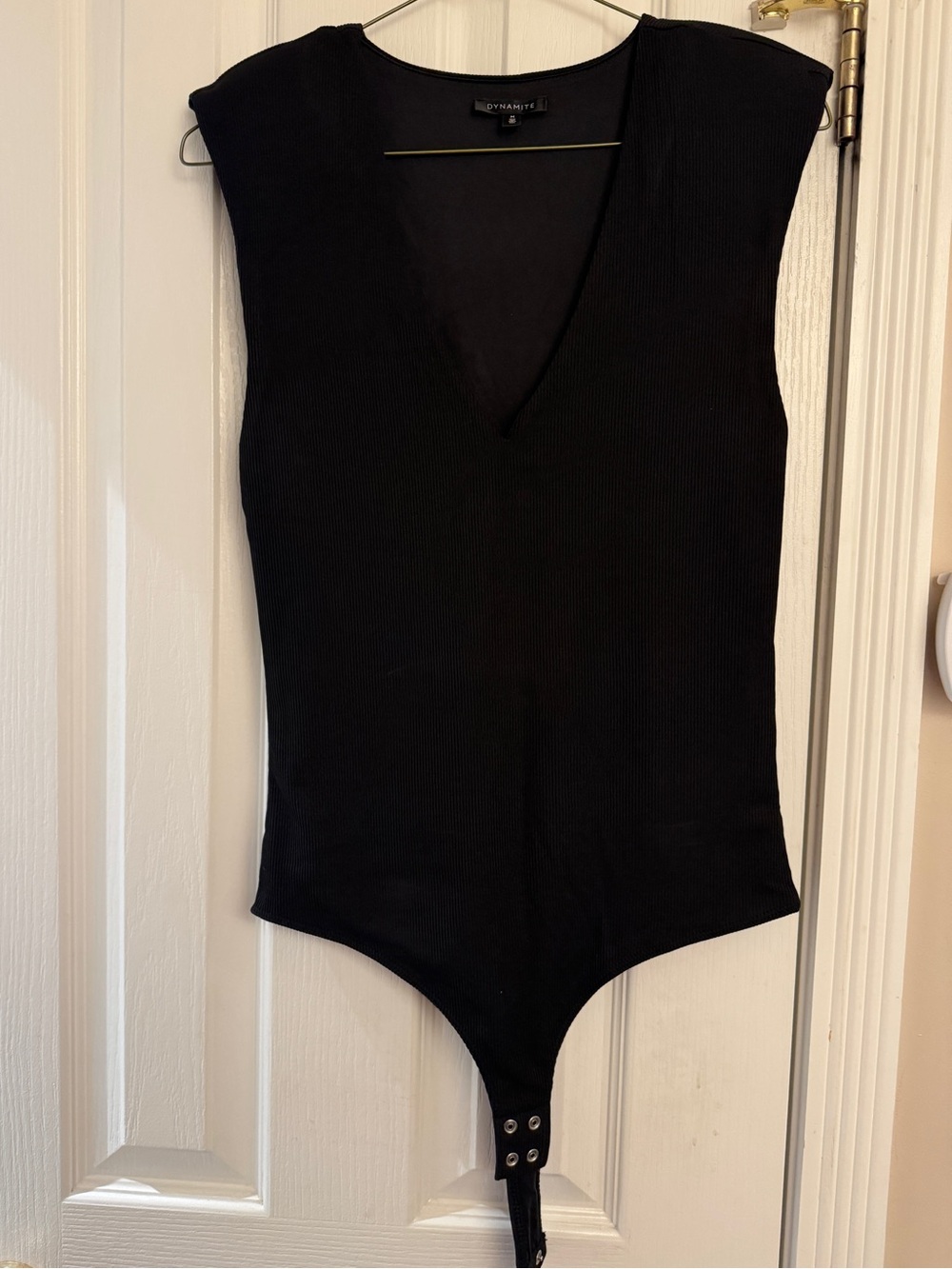 Dynamite Black Ribbed Bodysuit with Padded Shoulders